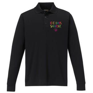 100 Days Smarter Teacher Student 100th Day Of School Gift Performance Long Sleeve Polo