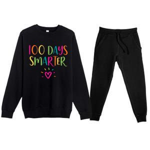 100 Days Smarter Teacher Student 100th Day Of School Gift Premium Crewneck Sweatsuit Set