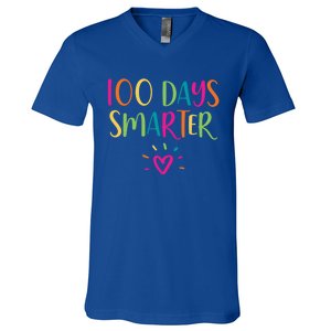 100 Days Smarter Teacher Student 100th Day Of School Gift V-Neck T-Shirt