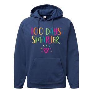 100 Days Smarter Teacher Student 100th Day Of School Gift Performance Fleece Hoodie