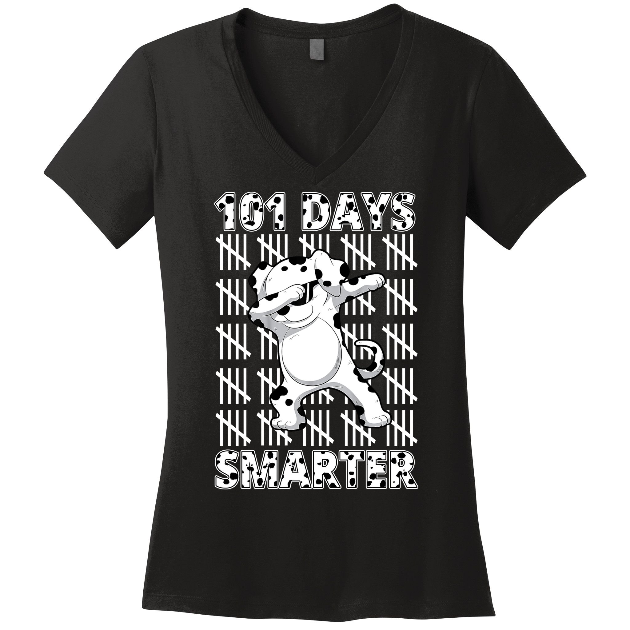 101 Days Smarter Dabbing Dalmatian Dog Women's V-Neck T-Shirt