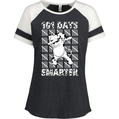 101 Days Smarter Dabbing Dalmatian Dog Enza Ladies Jersey Colorblock Tee