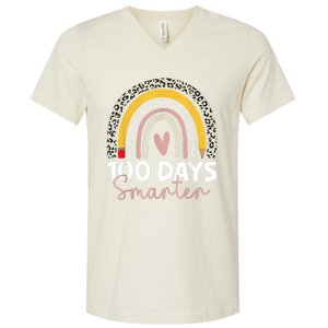 100 Days Smarter Teacher Rainbow 100th Day Of School V-Neck T-Shirt