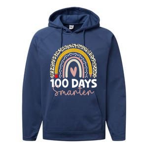 100 Days Smarter Teacher Rainbow 100th Day Of School Performance Fleece Hoodie