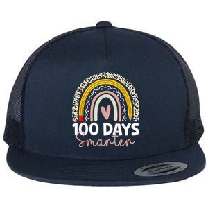 100 Days Smarter Teacher Rainbow 100th Day Of School Flat Bill Trucker Hat