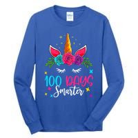 100 Days Smarter Unicorn 100 Days Of School 100th Day Cool Gift Tall Long Sleeve T-Shirt