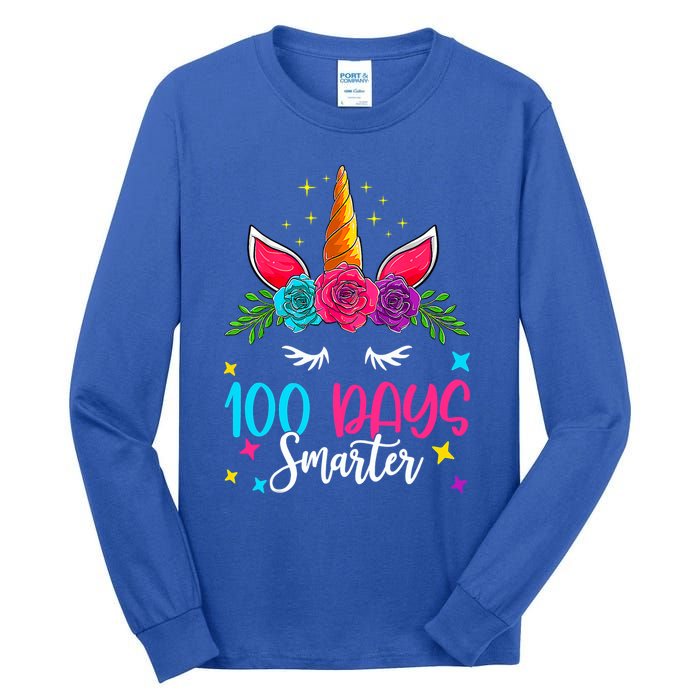 100 Days Smarter Unicorn 100 Days Of School 100th Day Cool Gift Tall Long Sleeve T-Shirt