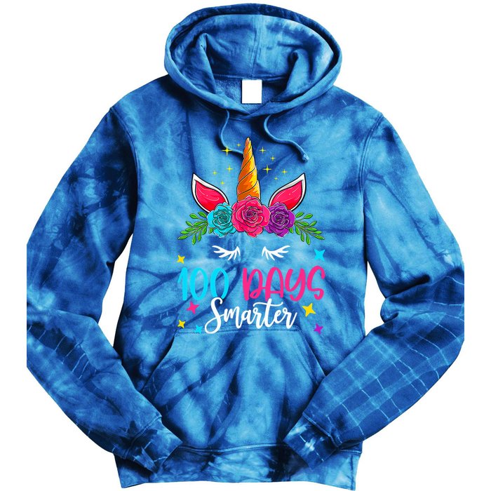 100 Days Smarter Unicorn 100 Days Of School 100th Day Cool Gift Tie Dye Hoodie