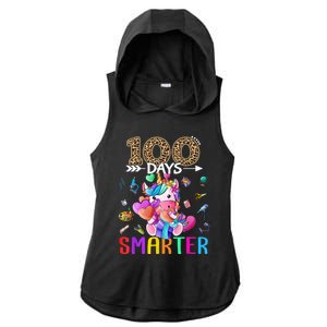 100 Days Smarter Unicorn Happy 100th Day Of School Gift Ladies PosiCharge Tri-Blend Wicking Draft Hoodie Tank