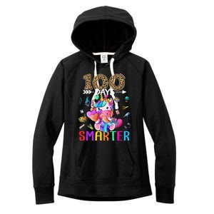 100 Days Smarter Unicorn Happy 100th Day Of School Gift Women's Fleece Hoodie