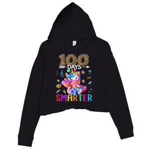 100 Days Smarter Unicorn Happy 100th Day Of School Gift Crop Fleece Hoodie