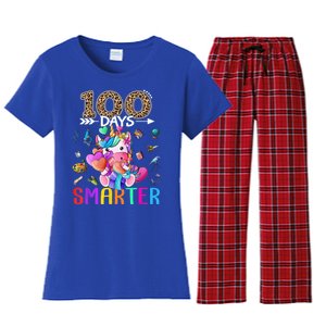 100 Days Smarter Unicorn Happy 100th Day Of School Gift Women's Flannel Pajama Set