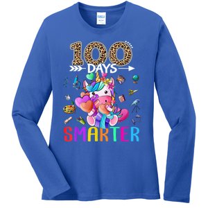 100 Days Smarter Unicorn Happy 100th Day Of School Gift Ladies Long Sleeve Shirt