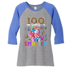 100 Days Smarter Unicorn Happy 100th Day Of School Gift Women's Tri-Blend 3/4-Sleeve Raglan Shirt