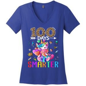 100 Days Smarter Unicorn Happy 100th Day Of School Gift Women's V-Neck T-Shirt