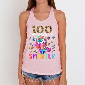 100 Days Smarter Unicorn Happy 100th Day Of School Gift Women's Knotted Racerback Tank