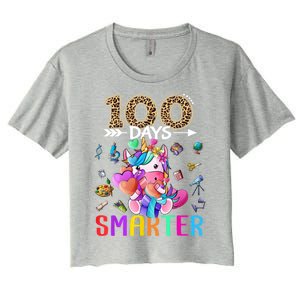 100 Days Smarter Unicorn Happy 100th Day Of School Gift Women's Crop Top Tee