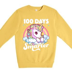 100 Days Smarter Unicorn Teacher 100th Day Of School Cool Gift Premium Crewneck Sweatshirt