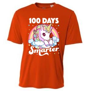 100 Days Smarter Unicorn Teacher 100th Day Of School Cool Gift Cooling Performance Crew T-Shirt