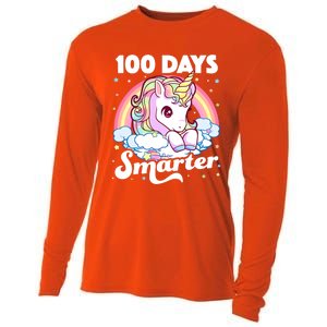 100 Days Smarter Unicorn Teacher 100th Day Of School Cool Gift Cooling Performance Long Sleeve Crew