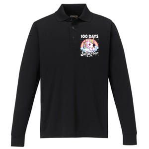 100 Days Smarter Unicorn Teacher 100th Day Of School Cool Gift Performance Long Sleeve Polo