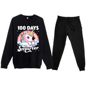 100 Days Smarter Unicorn Teacher 100th Day Of School Cool Gift Premium Crewneck Sweatsuit Set