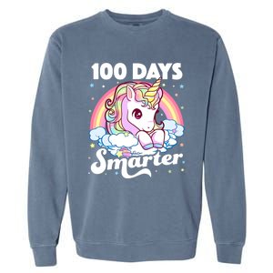 100 Days Smarter Unicorn Teacher 100th Day Of School Cool Gift Garment-Dyed Sweatshirt