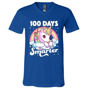 100 Days Smarter Unicorn Teacher 100th Day Of School Cool Gift V-Neck T-Shirt