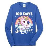 100 Days Smarter Unicorn Teacher 100th Day Of School Cool Gift Tall Long Sleeve T-Shirt