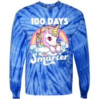 100 Days Smarter Unicorn Teacher 100th Day Of School Cool Gift Tie-Dye Long Sleeve Shirt