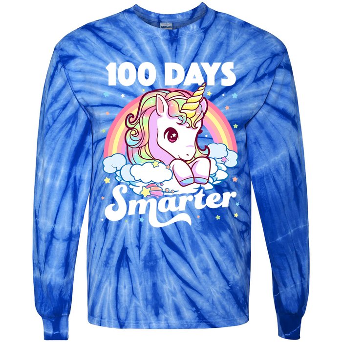 100 Days Smarter Unicorn Teacher 100th Day Of School Cool Gift Tie-Dye Long Sleeve Shirt