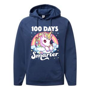 100 Days Smarter Unicorn Teacher 100th Day Of School Cool Gift Performance Fleece Hoodie