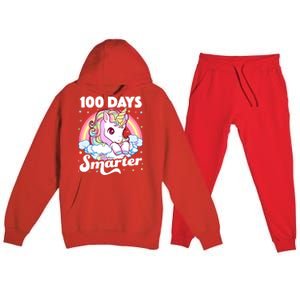 100 Days Smarter Unicorn Teacher 100th Day Of School Cool Gift Premium Hooded Sweatsuit Set