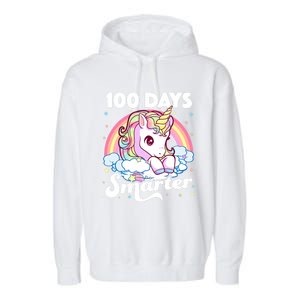 100 Days Smarter Unicorn Teacher 100th Day Of School Cool Gift Garment-Dyed Fleece Hoodie