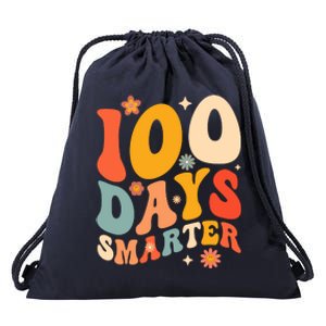 100 Days Smarter Happy 100th Day Of School Groovy Boy Girl Drawstring Bag