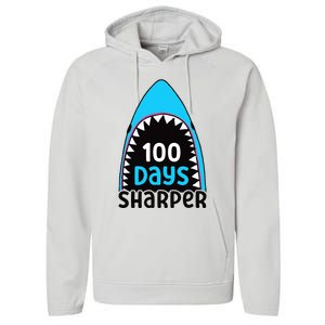 100 Days Sharper Boy Shark 100th Day Of School Performance Fleece Hoodie