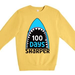 100 Days Sharper Boy Shark 100th Day Of School Premium Crewneck Sweatshirt