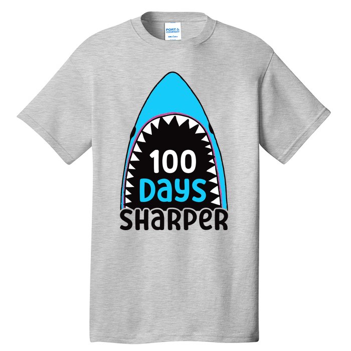 100 Days Sharper Boy Shark 100th Day Of School Tall T-Shirt