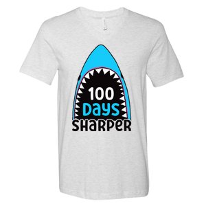 100 Days Sharper Boy Shark 100th Day Of School V-Neck T-Shirt