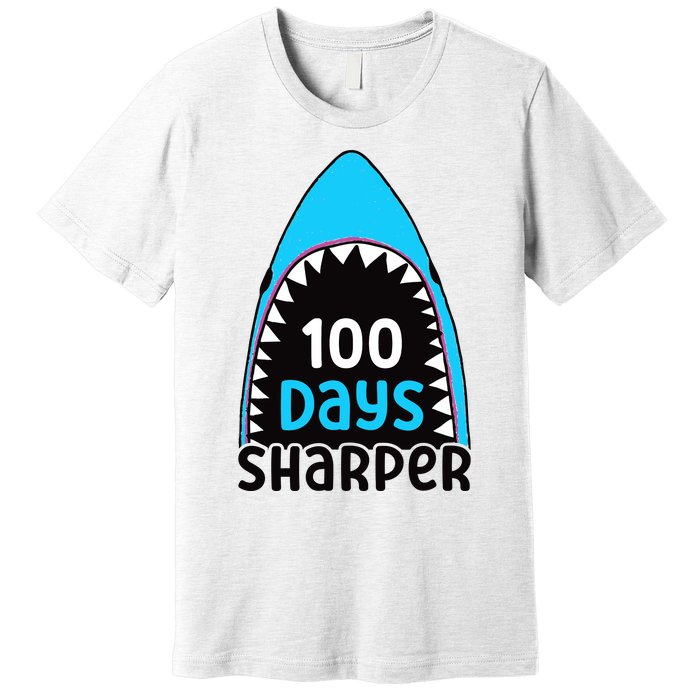 100 Days Sharper Boy Shark 100th Day Of School Premium T-Shirt