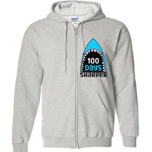 100 Days Sharper Boy Shark 100th Day Of School Full Zip Hoodie