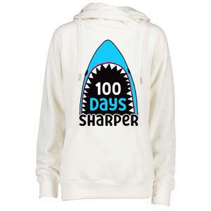 100 Days Sharper Boy Shark 100th Day Of School Womens Funnel Neck Pullover Hood