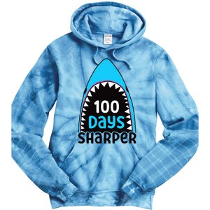 100 Days Sharper Boy Shark 100th Day Of School Tie Dye Hoodie