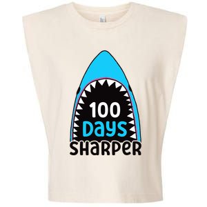 100 Days Sharper Boy Shark 100th Day Of School Garment-Dyed Women's Muscle Tee