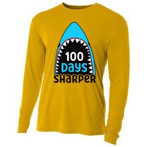 100 Days Sharper Boy Shark 100th Day Of School Cooling Performance Long Sleeve Crew