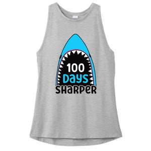 100 Days Sharper Boy Shark 100th Day Of School Ladies PosiCharge Tri-Blend Wicking Tank