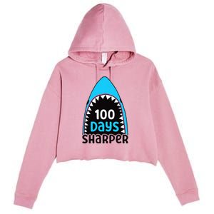 100 Days Sharper Boy Shark 100th Day Of School Crop Fleece Hoodie