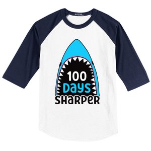 100 Days Sharper Boy Shark 100th Day Of School Baseball Sleeve Shirt