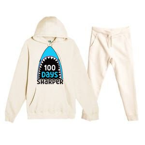 100 Days Sharper Boy Shark 100th Day Of School Premium Hooded Sweatsuit Set