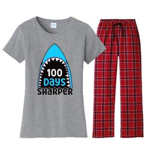 100 Days Sharper Boy Shark 100th Day Of School Women's Flannel Pajama Set